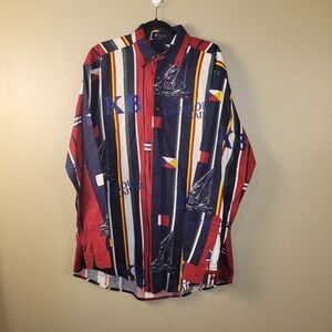 Keeler Bay Mens LT Button up Shirt Large Stripes Offshore Sailing Nautical‎ Wear
